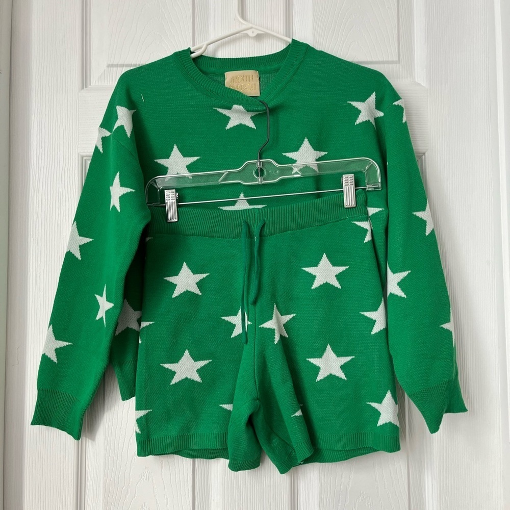 Judith March Green Star Knit Loungewear Set Medium Top Large Shorts